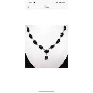 Vintage 42.82ctw Black Onyx Silver Necklace 24.5g  	 Main Stone	 Main Stone Cara